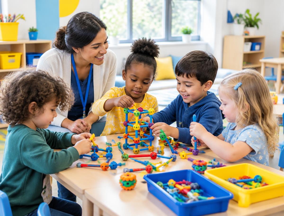 Children exploring a STEM activity together
